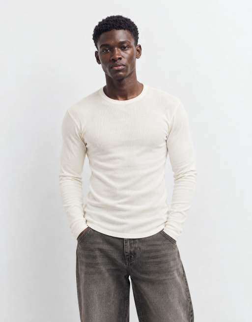 ASOS DESIGN Muscle-Fit Langarm-T-Shirt in Cremeweiß, gerippt, 6 von 9