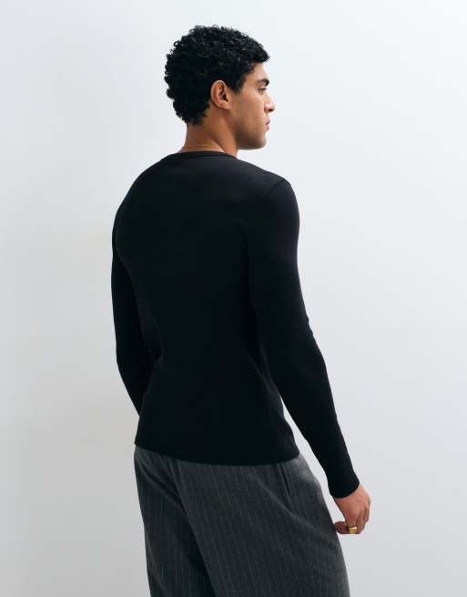 ASOS DESIGN muscle fit långärmad t-shirt i svart ribb, 5 av 5