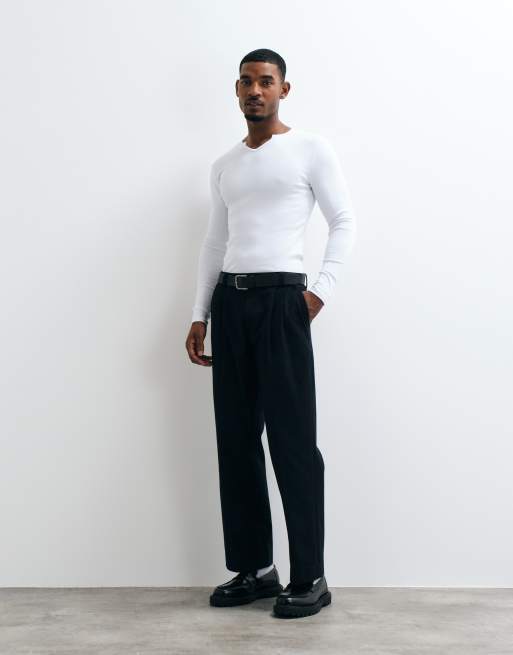 ASOS DESIGN muscle fit långärmad t-shirt med notch-ringning i vitt, 5 av 5