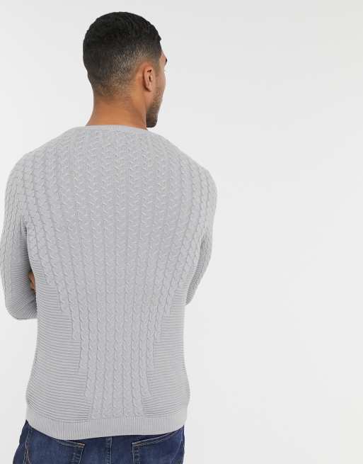 ASOS DESIGN muscle fit lightweight cable jumper in grey