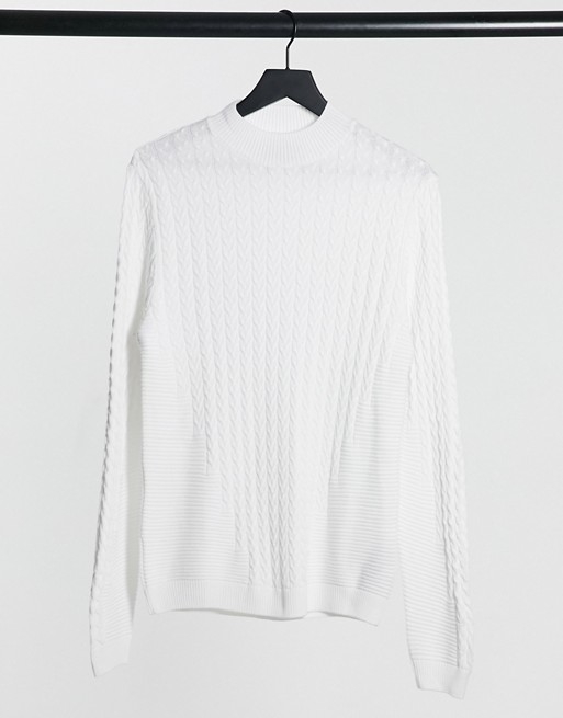 ASOS DESIGN muscle fit lightweight cable turtle neck jumper in white
