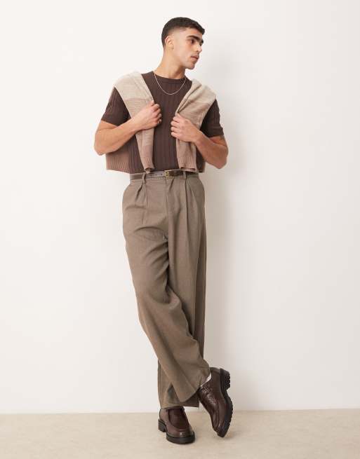 ASOS DESIGN muscle fit lightweight knit ribbed T-shirt in brown