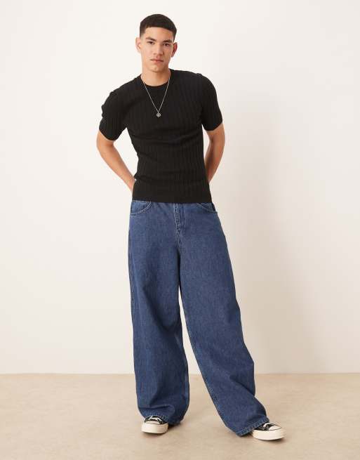 ASOS DESIGN muscle fit lightweight knitted rib t-shirt in black, 2 of 4