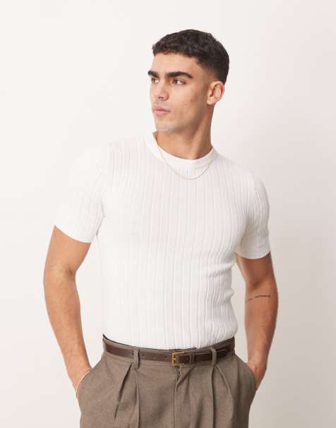 ASOS DESIGN muscle fit lightweight knitted rib t-shirt in white - view 1