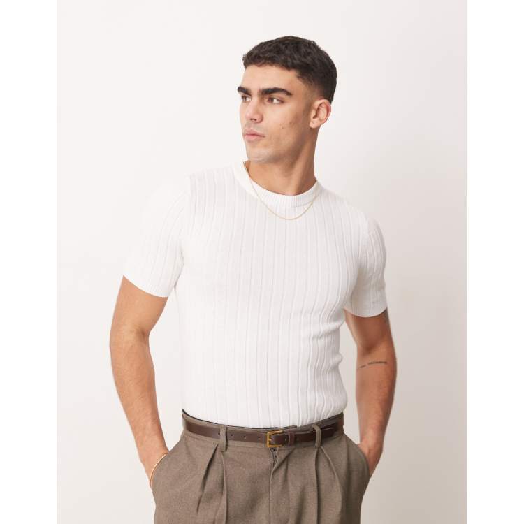 ASOS DESIGN muscle fit lightweight knitted rib t-shirt in