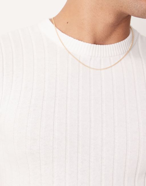 ASOS DESIGN muscle fit lightweight knitted rib t-shirt in white