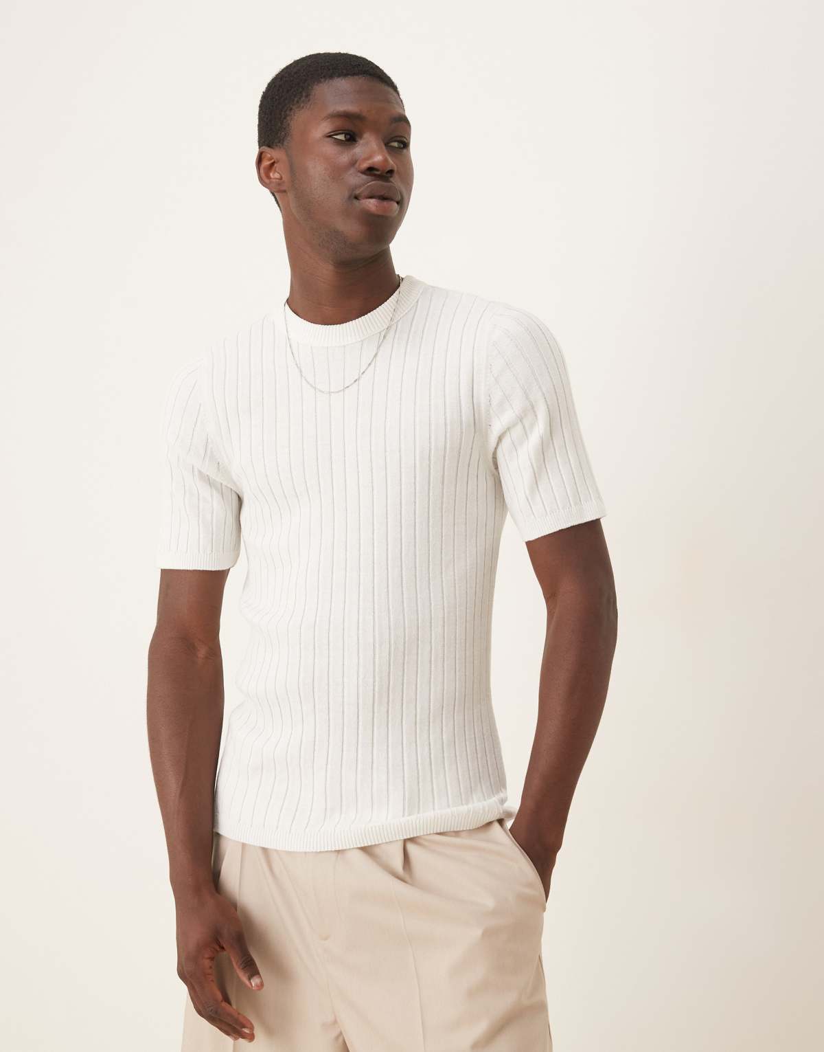 ASOS DESIGN muscle fit lightweight knitted rib t-shirt in white