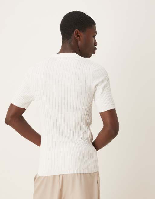 ASOS DESIGN muscle fit lightweight knitted rib t-shirt in white, 3 of 4