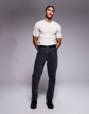 Asos Design Muscle Fit Lightweight Rib Knit T-shirt In Neutral