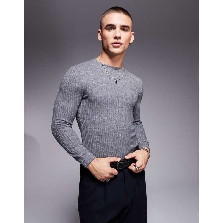 ASOS DESIGN muscle fit long sleeve brushed rib t-shirt in