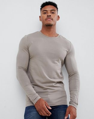 ASOS DESIGN muscle fit long sleeve crew neck t-shirt in beige | ASOS