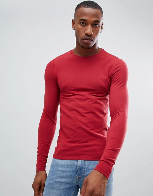 ASOS DESIGN muscle fit long sleeve crew neck t-shirt with stretch in ...