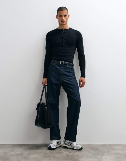 ASOS DESIGN muscle fit long sleeve henley t-shirt in black, 2 of 5