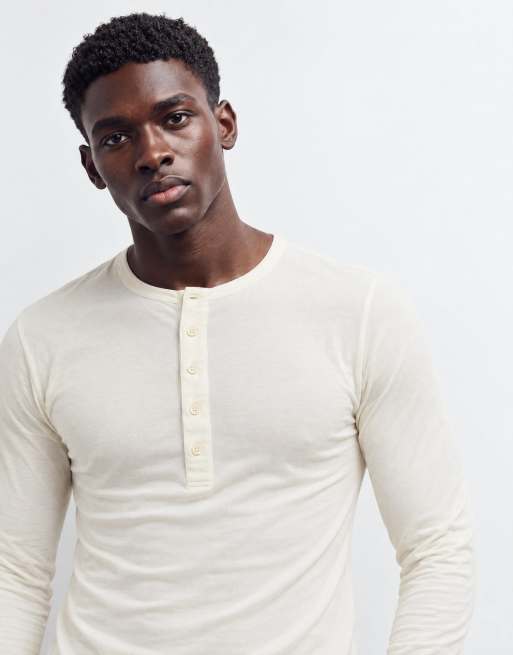 ASOS DESIGN muscle fit long sleeve henley t-shirt in cream, 10 of 10