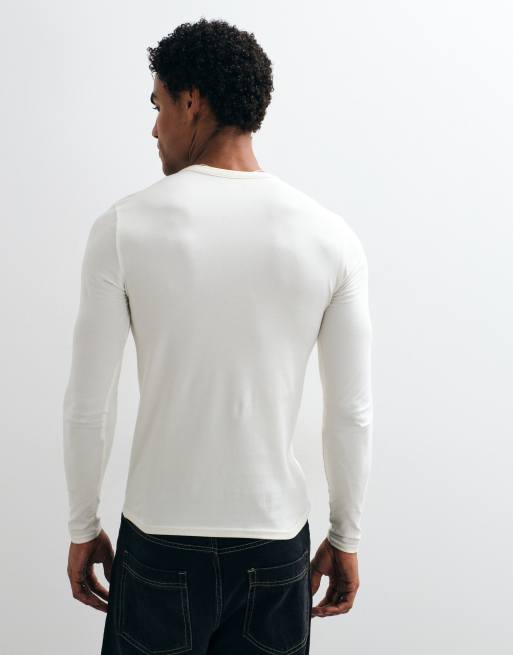 ASOS DESIGN muscle fit long sleeve henley t-shirt in cream, 5 of 10