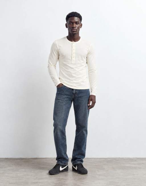 ASOS DESIGN muscle fit long sleeve henley t-shirt in cream, 6 of 10