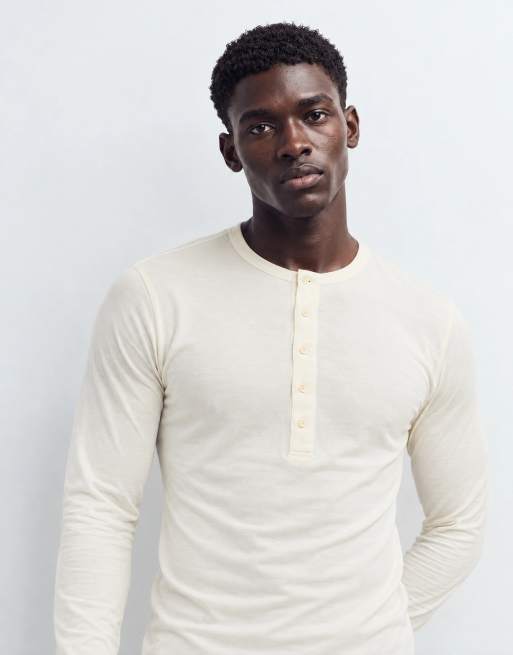 ASOS DESIGN muscle fit long sleeve henley t-shirt in cream, 7 of 10