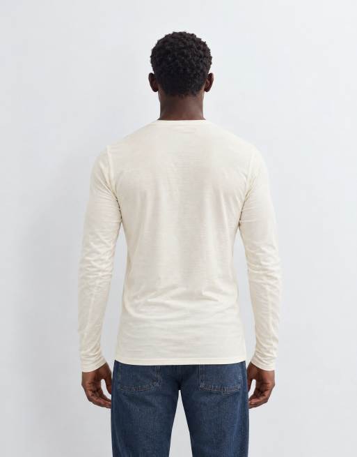 ASOS DESIGN muscle fit long sleeve henley t-shirt in cream, 8 of 10