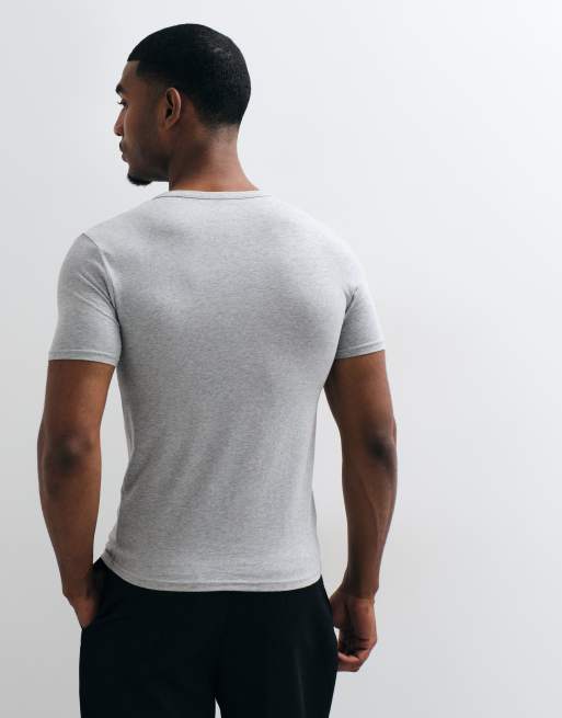 ASOS DESIGN muscle fit long sleeve henley t-shirt in grey marl, 5 of 5