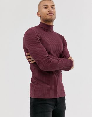 muscle fit long sleeve jersey roll neck 