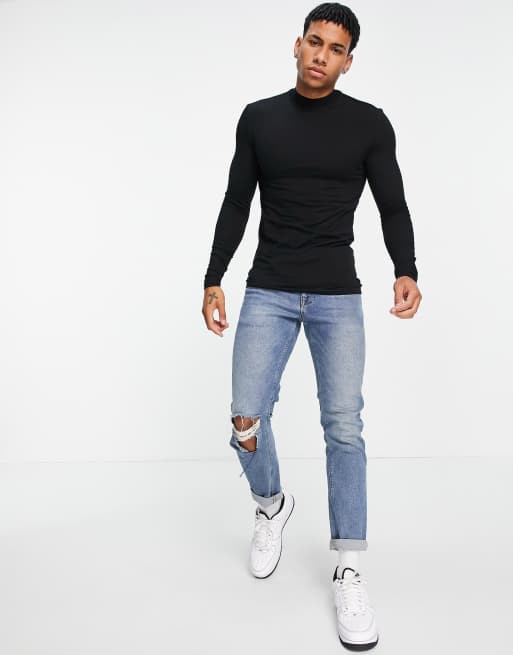 ASOS DESIGN muscle fit long sleeve jersey turtle neck in black ASOS