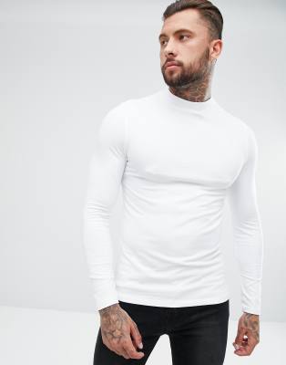 white muscle fit turtleneck shirt