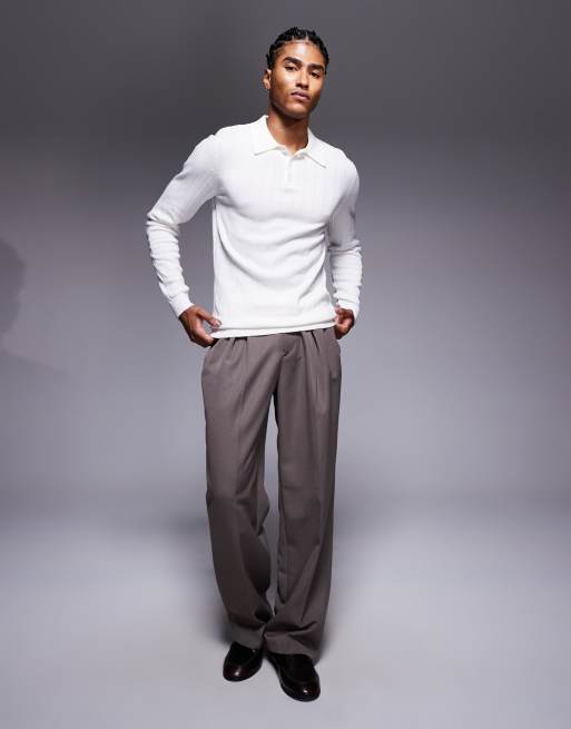 ASOS DESIGN muscle fit long sleeve knit rib polo in white