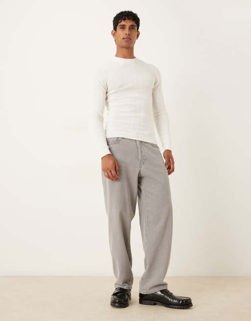 ASOS DESIGN muscle fit long sleeve knit rib T-shirt in off-white
