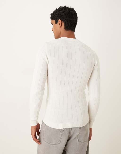 ASOS DESIGN muscle fit long sleeve knit rib T-shirt in off-white
