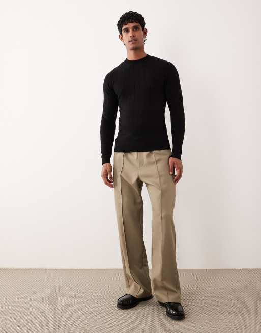 ASOS DESIGN muscle fit long sleeve knit ribbed T-shirt in black