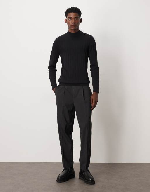 ASOS DESIGN muscle fit long sleeve knit ribbed turtle neck T-shirt in black