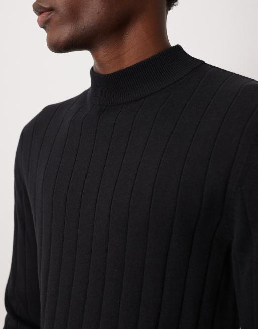 ASOS DESIGN muscle fit long sleeve knit ribbed turtle neck T-shirt in black