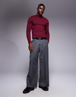 Asos Design Muscle Fit Long Sleeve Knit Ribbed Turtle Neck T-shirt In Red