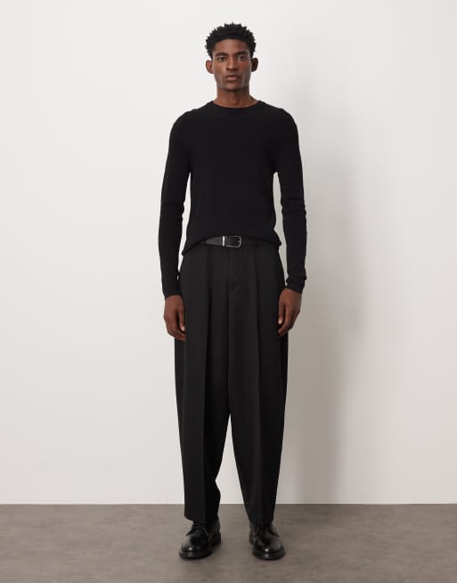 ASOS DESIGN muscle fit long sleeve knitted crew neck t-shirt in black, 2 of 5