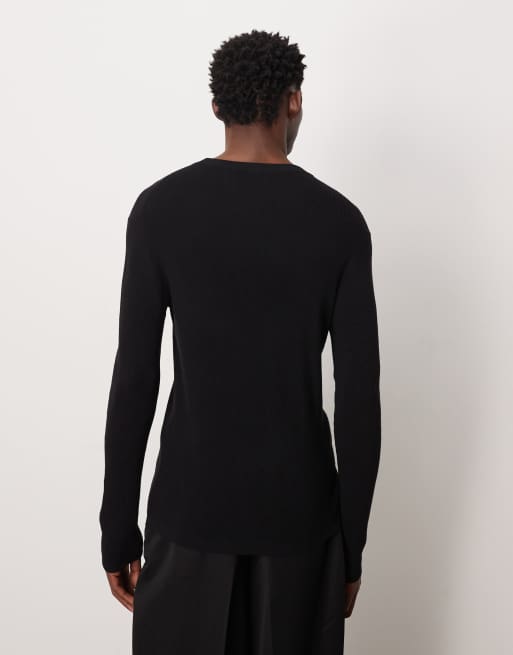 ASOS DESIGN muscle fit long sleeve knitted crew neck t-shirt in black, 3 of 5