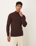 [ASOS DESIGN] ASOS DESIGN muscle fit long sleeve knitted rib turtle neck t-shirt in brown 2XL BROWN