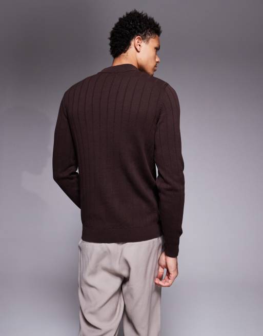 ASOS DESIGN muscle fit long sleeve knitted rib turtle neck t-shirt in brown, 3 of 5