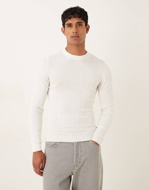 ASOS DESIGN muscle fit long sleeve knitted rib turtle neck t-shirt in off white - view 1