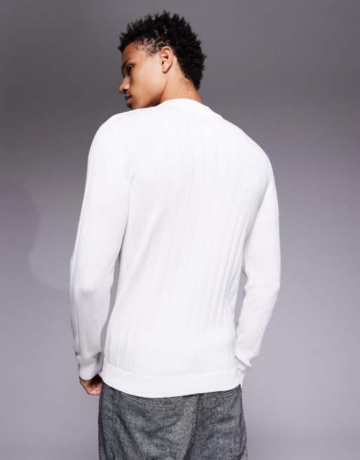 ASOS DESIGN muscle fit long sleeve knitted rib turtle neck t-shirt in white, 3 of 5