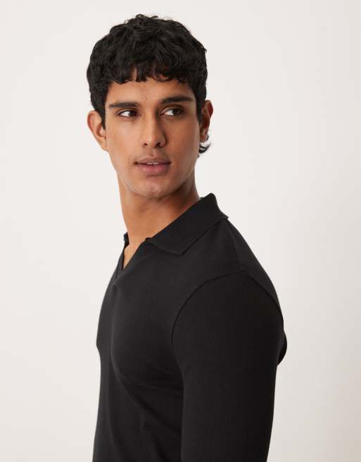 ASOS DESIGN muscle fit long sleeve polo in black rib, 4 of 5