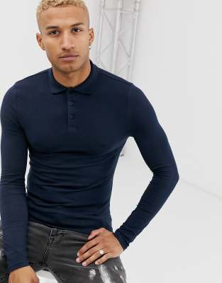 muscle fit long sleeve polo shirt
