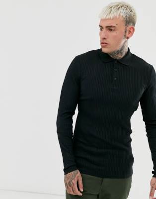 black long sleeve polo t shirt