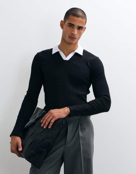 ASOS DESIGN muscle fit long sleeve polo in variegated rib in black - view 1