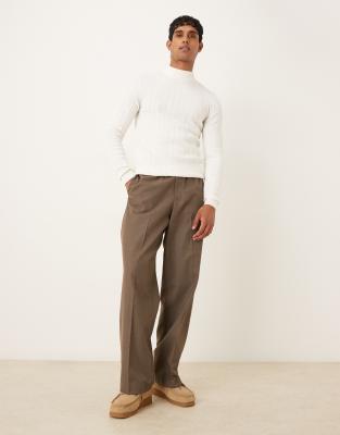 Asos Design Muscle Fit Long Sleeve Rib Knit Turtle Neck T-shirt In White