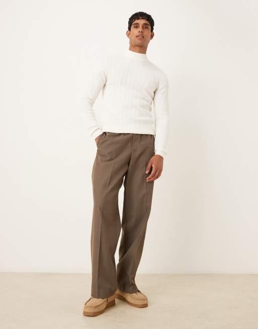 ASOS DESIGN muscle fit long sleeve rib knit turtle neck t-shirt in off white