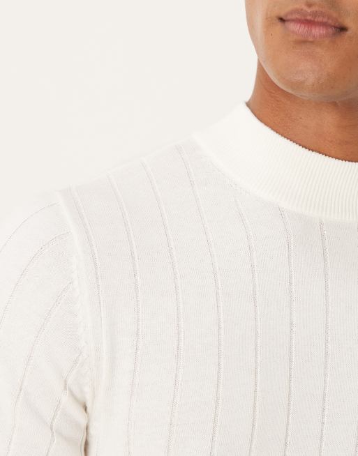 ASOS DESIGN muscle fit long sleeve rib knit turtle neck t-shirt in off white