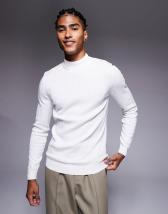 ASOS DESIGN muscle fit knit ribbed turtle neck T-shirt in white