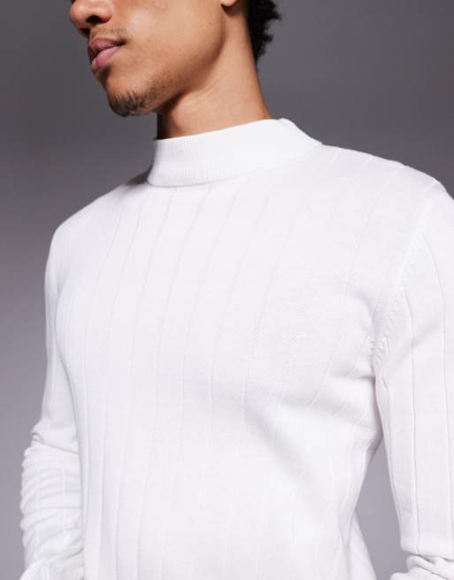 ASOS DESIGN muscle fit long sleeve rib knit turtle neck t-shirt in white