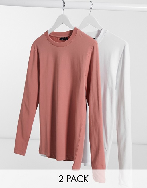 ASOS DESIGN muscle fit long sleeve t-shirt 2 pack