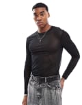 [ASOS DESIGN] ASOS DESIGN muscle fit long sleeve t-shirt in black mesh XL BLACK